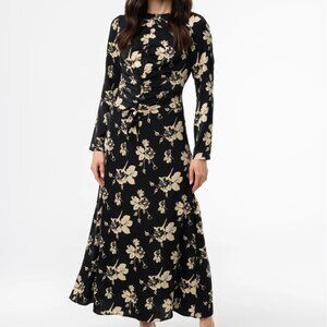 Black Floral Ruched Maxi Dress